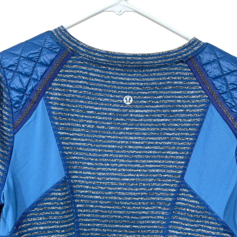 Lululemon Run: Ice Queen Size 6 Long‎ Sleeve Slope Stripe Limitless Blue Top